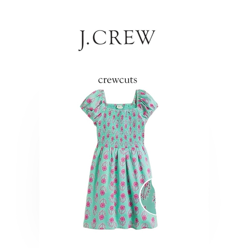 J.Crew NWT Crewcuts Block Print Smocked Teal and Pink Floral Dress Size 2